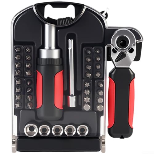 Steckschlüssel-Set mit mehreren Bits und verstellbarem Schraubenschlüssel für Automobil-, Heimreparatur- und DIY-Projekte (40 Stück) von Aprilsunnyzone