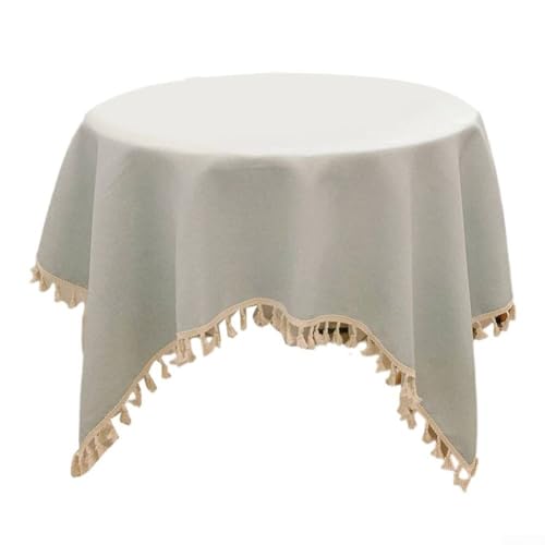 Stilvolle Baumwoll-Leinen-Tischdecke mit Quasten für Hochzeiten und Essveranstaltungen (B) von Aprilsunnyzone