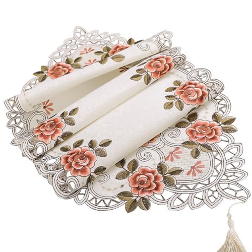 Stilvolle bestickte Spitzentischdecke für Hochzeiten und Familientreffen (40 x 85 cm, orange) von Aprilsunnyzone