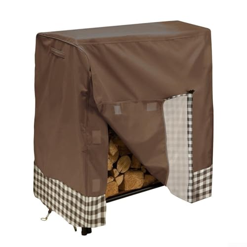 Stilvolle und praktische Kaminholzabdeckung schützt Holzscheite vor Feuchtigkeit und verbessert die Outdoor-Dekoration (Kaffee) von Aprilsunnyzone