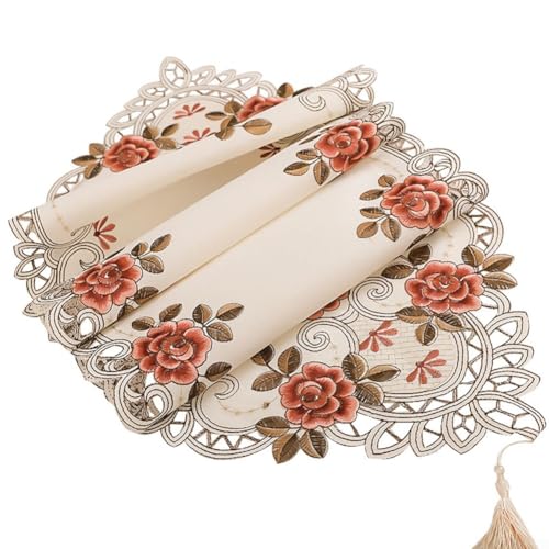 Tischdecke mit Vintage-Spitze, für elegante Mahlzeiten und festliche Anlässe (40 x 85 cm, tiefrot) von Aprilsunnyzone