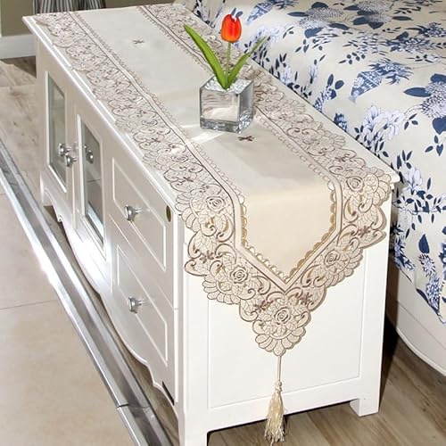 Tischläufer aus durchscheinender Spitze mit zarter Blumenstickerei für Tischdekoration (40 x 196 cm Nr. 2) von Aprilsunnyzone