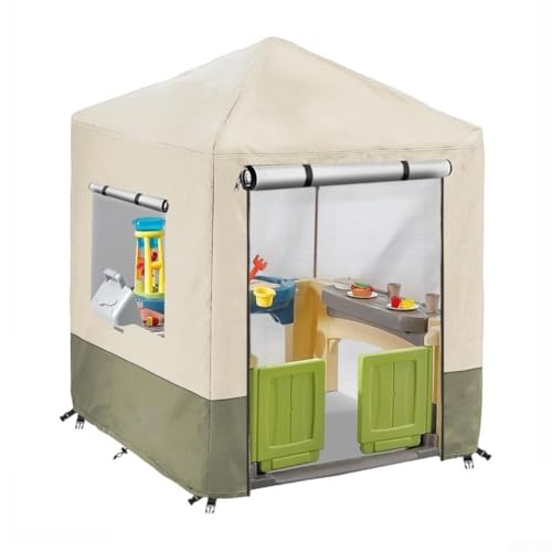 Wasserdichte Abdeckung für Spielhaus-Abdeckung für Outdoor-Spielbereiche, aus 210D-Oxford-Stoff mit PU-Beschichtung, inklusive praktischem Front-Reißverschluss und winddichten Bändern von Aprilsunnyzone