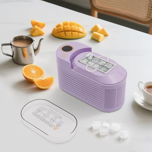 Apriltop 120W Mini Eiswürfelbereiter Elektrisch, aus Lebensmittelechte Aluminiumlegierung, Eiswürfelmaschine Klein, 8 Stück Eismenge, Geräuschpegel 60 dB, mit Wärmeableitungslöchern (Violett) von Apriltop