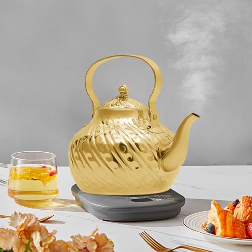 Apriltop Teekanne mit Siebeinsatz 2L Edelstahl, Gold Teekocher Induktion, für Zuhause, Restaurant, Camping von Apriltop