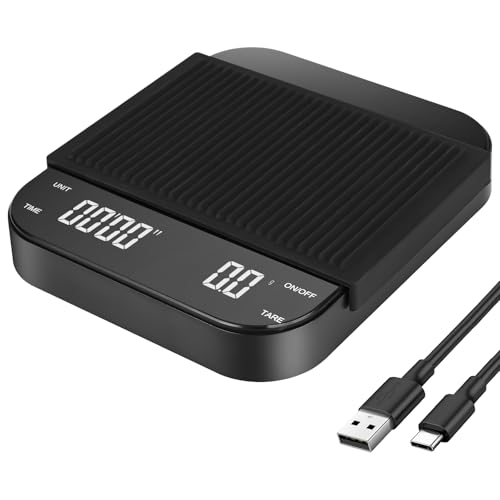 Apritsce Digitale Kaffeewaage mit Timer, Espresso Waage, 0.1g Hochpräzise Feinwaage, Wiederaufladbare Coffee Scale mit LED-Anzeige und Tara Funktion, Waage für Filterkaffee, Max 3kg von Apritsce