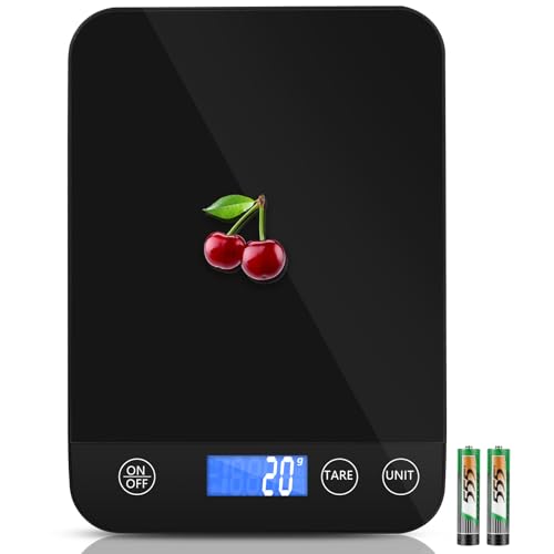 Apritsce Küchenwaage Digital, 15KG Küchenwage mit Geneigtes LCD Display und Tara Funktion, Hochpräzise 1g Kitchen Scale, Schwarz Glas Lebensmittelwaage zum Backen und Kochen von Apritsce