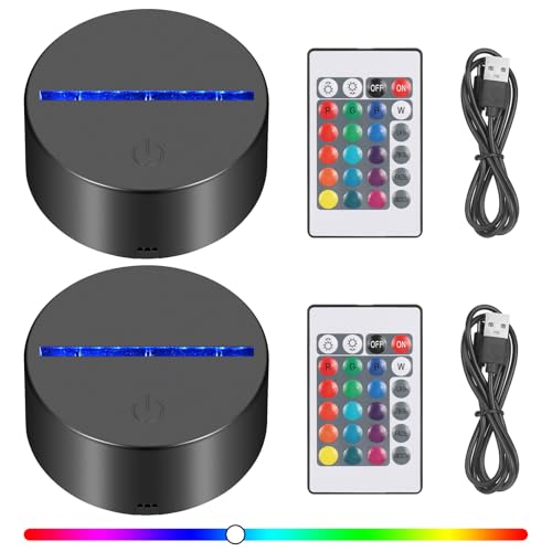 Apritsce LED Sockel, 2 Stück 3D Leuchtsockel mit Fernbedienung, Einstellbarer 16 Farben LED Sockel für Acrylglas, Lichtsockel für Schlafzimmer Bar von Apritsce
