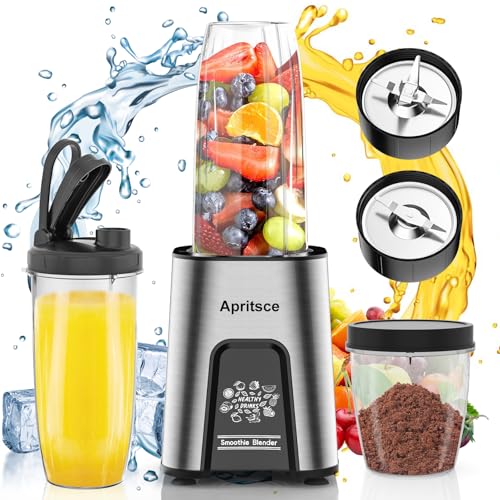 Smoothie Mixer, Apritsce 800W Standmixer Smoothie Maker, Blender Elektrisch mit 2 Flasche und 300ML Mahlbecher, Smoothie Maker to go für Smoothies, Shakes, Gesunde Getränke von Apritsce