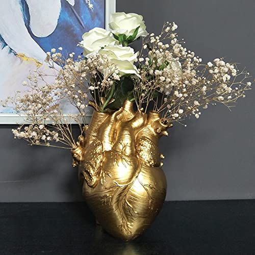 Aprjv Vase Blumenvasen Herzform Dekor Harz Blumentopf Modern Einzigartige Nordic Art Stil Dekorative Vase für Zuhause Hochzeit Geschenk Desktop Wohnzimmer Dekoration - Gold von Aprjv