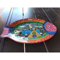 Vintage Keramik Handbemalte Volkskunst Fisch Wandplatte - Mexiko von ApronForest