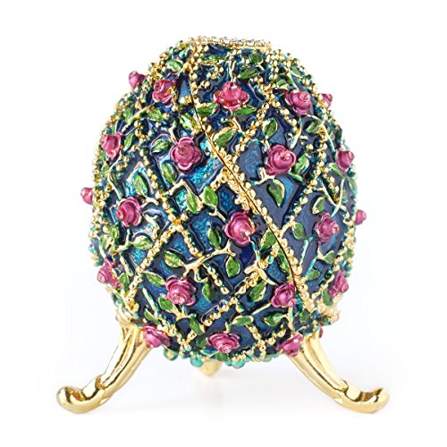 Apropos Handbemaltes Fabergé-Ei im Vintage-Stil, mit reichhaltiger Emaille und funkelnden Strasssteinen, Schmuckdose (Lavendel-Rosen) von Apropos