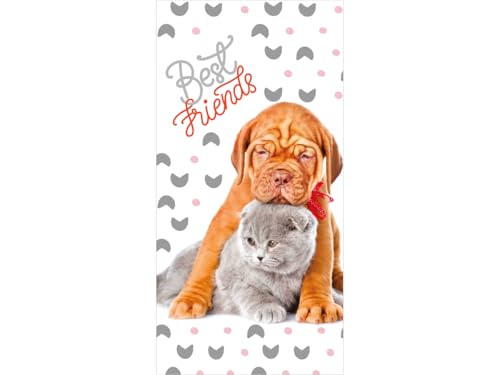 YAMOOCO Aptex Duschtuch Badetuch Handtuch Strandtuch mit Hund und Katze 70 x 140cm, Mehrfarbig von YAMOOCO