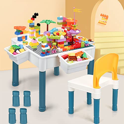 AptoFun 6-in-1 Kindertisch Stuhl Set Kinder Spieltisch, 51x51 cm Doppelseitiger Tischplatte mit 292 Bausteinen, Multi Aktivitätstisch mit 1 Stuhl als Bausteintisch, Sandtisch, Basteltisch von AptoFun