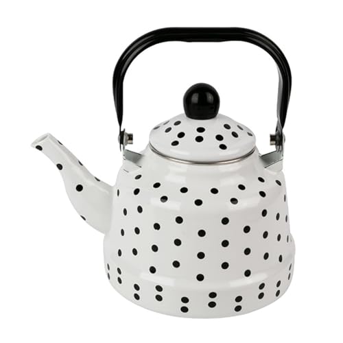 ApuaVireo&Co 1,8-Liter-Teekessel, Emaille-Teekanne mit ergonomischem Griff, süße Teekanne Punktmuster for die Küche im Restaurant zu Hause(White,1.1L) von ApuaVireo&Co