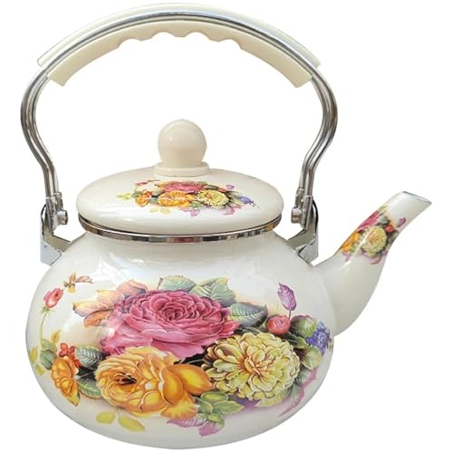 ApuaVireo&Co 2,5 Quart Emaille-Teekessel, Blumenteekanne for den Herd, Blumen-Emaille auf Stahl-Teekessel, Teekanne for das Picknick in der Küche zu Hause von ApuaVireo&Co