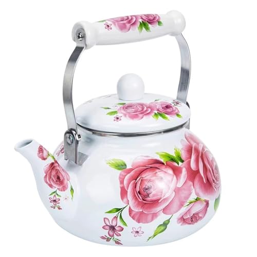 ApuaVireo&Co 2,5 l Teekessel mit Blumenmuster aus Emaille, Heißwasser-Kaffeekanne im türkischen Stil, Porzellan-Teekanne Keramikgriff for Herdplatte, Heimküchendekoration von ApuaVireo&Co