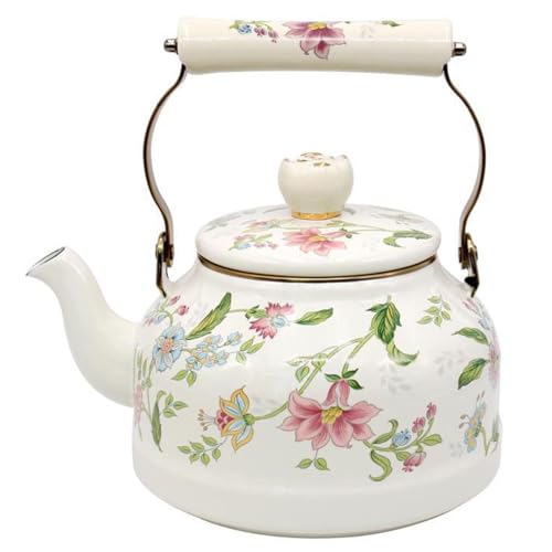 ApuaVireo&Co 2,6 Quart Emaille-Teekessel, Retro-Wasserkocher for den Herd, florale Emaille auf Stahl-Teekessel, Teekanne for das Picknick in der Küche zu Hause(B) von ApuaVireo&Co