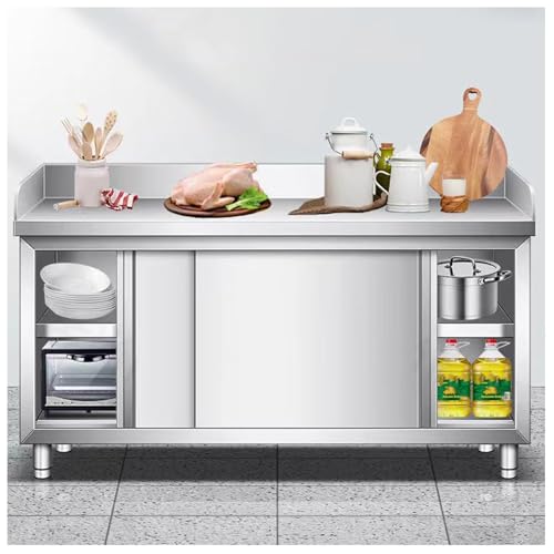 ApuaVireo&Co 3-stufiger, verdickter Küchenschrank-Arbeitstisch aus Edelstahl 304. Dreiseitig erhöhtes Schallwand-Schiebetür-Design. Design mit erhöhten Bodenfüßen.(31.5x19.7x31.5in) von ApuaVireo&Co