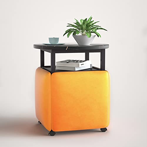 ApuaVireo&Co 5-in-1-Beistelltisch, stapelbare Hocker, 5-teiliges Set aus ineinander stapelbarem Ottoman und Couchtisch, Würfelsessel mit Lenkrollen, Fußhocker for Wohnzimmer, Home Office(Yellow,Black von ApuaVireo&Co