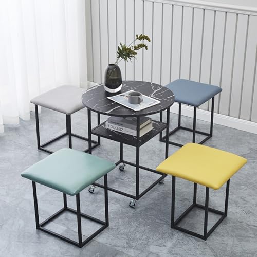 ApuaVireo&Co 5-in-1-Beistelltisch, stapelbare Hocker, 5-teiliges Set aus ineinander stapelbarem Ottoman und Couchtisch, Würfelsessel mit Lenkrollen, Fußhocker for Wohnzimmer, Home Office(A Round,Black von ApuaVireo&Co