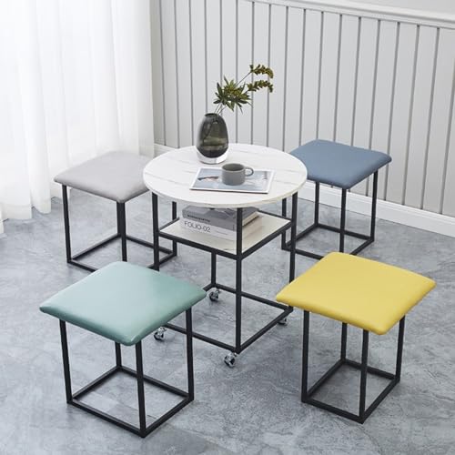 ApuaVireo&Co 5-in-1-Beistelltisch, stapelbare Hocker, 5-teiliges Set aus ineinander stapelbarem Ottoman und Couchtisch, Würfelsessel mit Lenkrollen, Fußhocker for Wohnzimmer, Home Office(A Round,White von ApuaVireo&Co