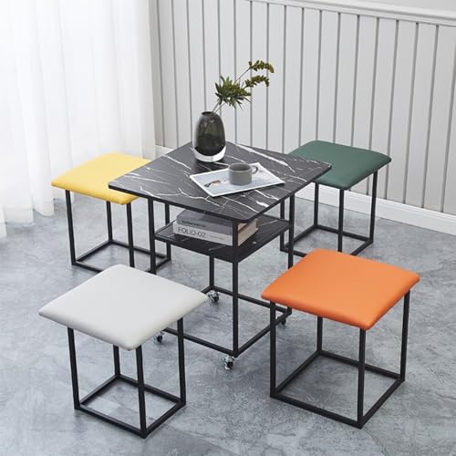 ApuaVireo&Co 5-in-1-Beistelltisch, stapelbare Hocker, 5-teiliges Set aus ineinander stapelbarem Ottoman und Couchtisch, Würfelsessel mit Lenkrollen, Fußhocker for Wohnzimmer, Home Office(B Square,Blac von ApuaVireo&Co