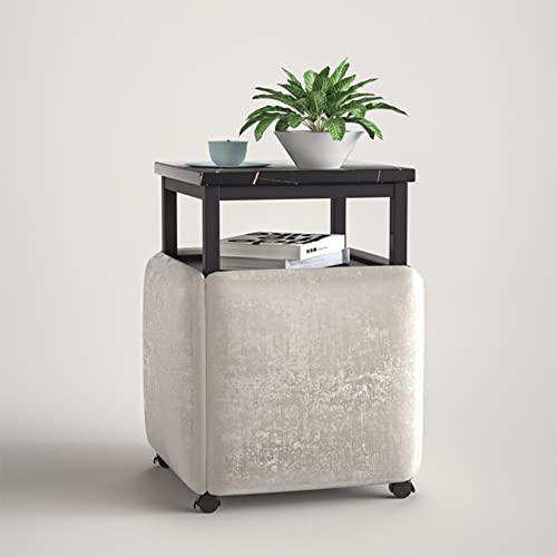 ApuaVireo&Co 5-in-1-Couchtisch mit Ottomane, stapelbarer Sitzwürfel mit Lenkrollen und Beistelltisch, beweglicher Beistelltisch, for Wohnzimmer, Home-Office(Light Gray,Black Desktop) von ApuaVireo&Co