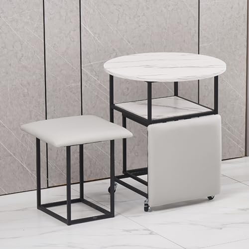 ApuaVireo&Co 5-in-1-Couchtisch mit Ottomane, stapelbarer Sitzwürfel mit Lenkrollen und Beistelltisch, beweglicher Beistelltisch aus PU-Leder, for Wohnzimmer, Home-Office(Black Desktop,Light Gray) von ApuaVireo&Co