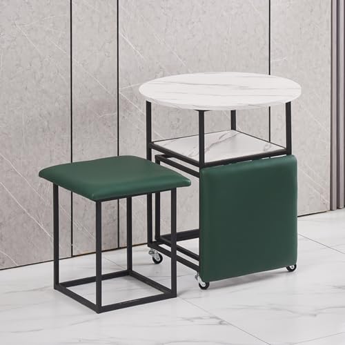 ApuaVireo&Co 5-in-1-Couchtisch mit Ottomane, stapelbarer Sitzwürfel mit Lenkrollen und Beistelltisch, beweglicher Beistelltisch aus PU-Leder, for Wohnzimmer, Home-Office(White Desktop,Green) von ApuaVireo&Co