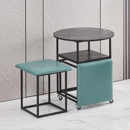 ApuaVireo&Co 5-in-1-Kombinations-Esstisch mit 4 Hockern, platzsparender Beistelltisch, stapelbarer Ottomane, Hocker, Fußstütze, Home Cube, Sofa, Stuhl und Tisch(Green,Black Desktop) von ApuaVireo&Co