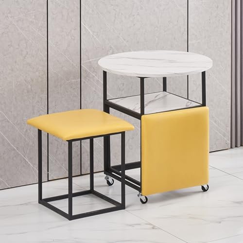 ApuaVireo&Co 5-in-1-Kombinations-Esstisch mit 4 Hockern, platzsparender Beistelltisch, stapelbarer Ottomane, Hocker, Fußstütze, Home Cube, Sofa, Stuhl und Tisch(Yellow,White Desktop) von ApuaVireo&Co