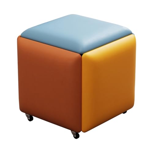 ApuaVireo&Co 5-in-1-Osmanischer Würfelsessel, stapelbare Hocker, quadratische Leder-Osmanenbank, Fußhocker mit Rädern for Schlafzimmer, Wohnzimmer, Esszimmer, 5er-Set(35CM/13.8INCH) von ApuaVireo&Co