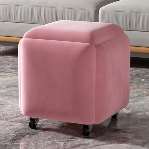 ApuaVireo&Co 5-in-1-Ottoman-Hocker, stapelbarer Sofastuhl-Hocker, Sitzwürfel-Fußhocker, quadratische Ottoman-Bank aus technischem Stoff mit Rädern, for Wohnzimmer, Esszimmer(Pink) von ApuaVireo&Co