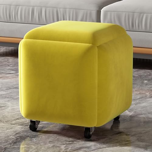 ApuaVireo&Co 5-in-1-Ottoman-Hocker, stapelbarer Sofastuhl-Hocker, Sitzwürfel-Fußhocker, quadratische Ottoman-Bank aus technischem Stoff mit Rädern, for Wohnzimmer, Esszimmer(Yellow) von ApuaVireo&Co
