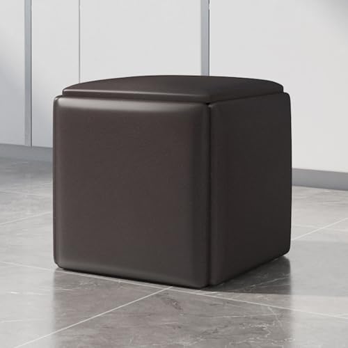 ApuaVireo&Co 5-in-1-Ottoman-Würfelsessel, stapelbarer Sitzwürfel-Hocker, quadratische Ottoman-Bank aus PU-Leder mit Rädern for Wohnzimmer, Esszimmer(Brown,35cm) von ApuaVireo&Co