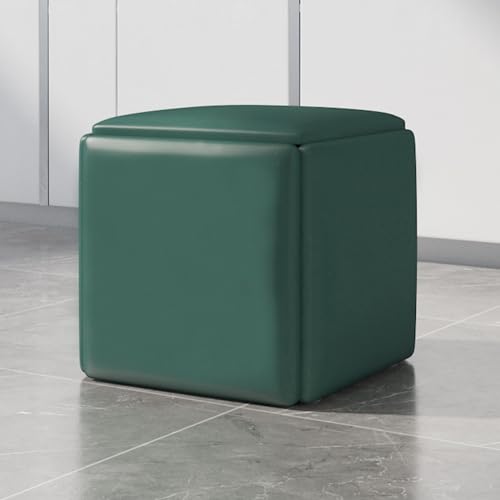 ApuaVireo&Co 5-in-1-Ottoman-Würfelsessel, stapelbarer Sitzwürfel-Hocker, quadratische Ottoman-Bank aus PU-Leder mit Rädern for Wohnzimmer, Esszimmer(Green,35cm) von ApuaVireo&Co