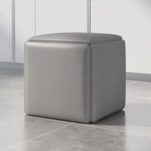 ApuaVireo&Co 5-in-1-Ottoman-Würfelsessel, stapelbarer Sitzwürfel-Hocker, quadratische Ottoman-Bank aus PU-Leder mit Rädern for Wohnzimmer, Esszimmer(Grey,35cm) von ApuaVireo&Co