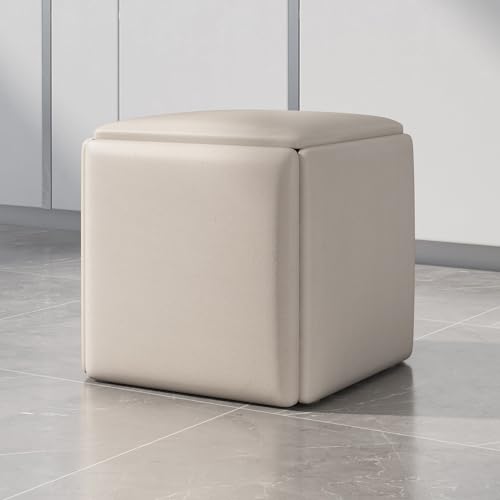 ApuaVireo&Co 5-in-1-Ottoman-Würfelsessel, stapelbarer Sitzwürfel-Hocker, quadratische Ottoman-Bank aus PU-Leder mit Rädern for Wohnzimmer, Esszimmer(Light Gray,45cm) von ApuaVireo&Co
