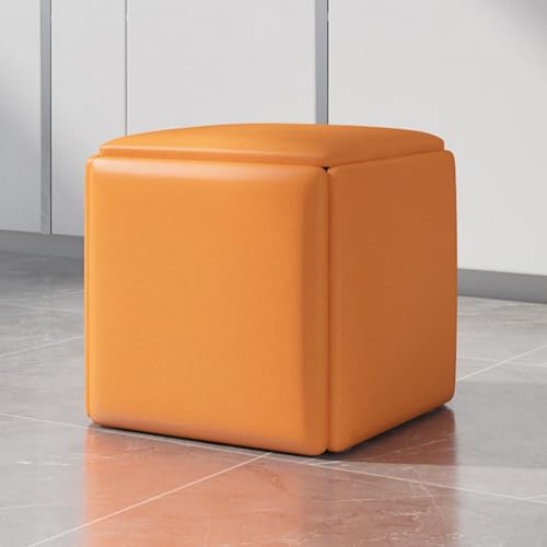 ApuaVireo&Co 5-in-1-Ottoman-Würfelsessel, stapelbarer Sitzwürfel-Hocker, quadratische Ottoman-Bank aus PU-Leder mit Rädern for Wohnzimmer, Esszimmer(Orange,45cm) von ApuaVireo&Co