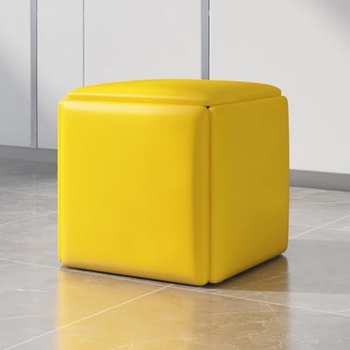 ApuaVireo&Co 5-in-1-Ottoman-Würfelsessel, stapelbarer Sitzwürfel-Hocker, quadratische Ottoman-Bank aus PU-Leder mit Rädern for Wohnzimmer, Esszimmer(Yellow,13.8" D x 13.8" W x 14" H) von ApuaVireo&Co