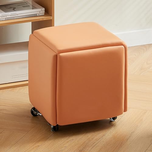 ApuaVireo&Co 5-in-1-Ottoman-Würfelstuhl, stapelbare Hocker, quadratische Ottoman-Bank aus technischem Stoff, Fußhocker mit Rädern for Schlafzimmer, Wohnzimmer, Esszimmer, Ottoman-Set mit 5 Stück(Orang von ApuaVireo&Co