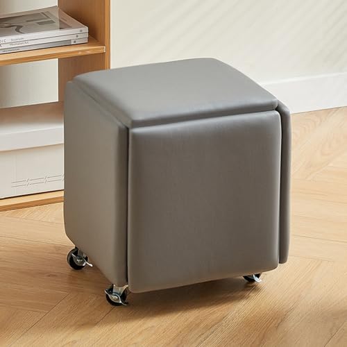 ApuaVireo&Co 5-in-1-Ottoman-Würfelstuhl, stapelbare Hocker, quadratische Ottoman-Bank aus technischem Stoff, Fußhocker mit Rädern for Schlafzimmer, Wohnzimmer, Esszimmer, Ottoman-Set mit 5 Stück(Grey, von ApuaVireo&Co