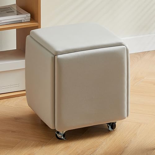 ApuaVireo&Co 5-in-1-Ottoman-Würfelstuhl, stapelbare Hocker, quadratische Ottoman-Bank aus technischem Stoff, Fußhocker mit Rädern for Schlafzimmer, Wohnzimmer, Esszimmer, Ottoman-Set mit 5 Stück(Light von ApuaVireo&Co