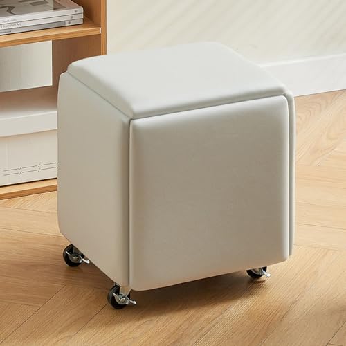 ApuaVireo&Co 5-in-1-Ottoman-Würfelstuhl, stapelbare Hocker, quadratische Ottoman-Bank aus technischem Stoff, Fußhocker mit Rädern for Schlafzimmer, Wohnzimmer, Esszimmer, Ottoman-Set mit 5 Stück(Beige von ApuaVireo&Co