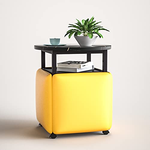 ApuaVireo&Co 5-in-1-Sitzwürfel mit Lenkrollen und Couchtisch, stapelbarer Sofastuhl, Hocker, ineinander schiebbarer Ottomane, beweglich, for Wohnzimmer, Home-Office(Yellow,Black Desktop) von ApuaVireo&Co