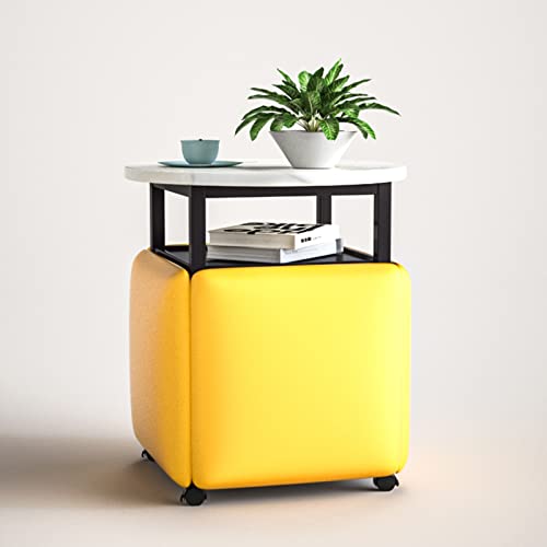 ApuaVireo&Co 5-in-1-Sitzwürfel mit Lenkrollen und Couchtisch, stapelbarer Sofastuhl, Hocker, ineinander schiebbarer Ottomane, beweglich, for Wohnzimmer, Home-Office(Yellow,White Desktop) von ApuaVireo&Co