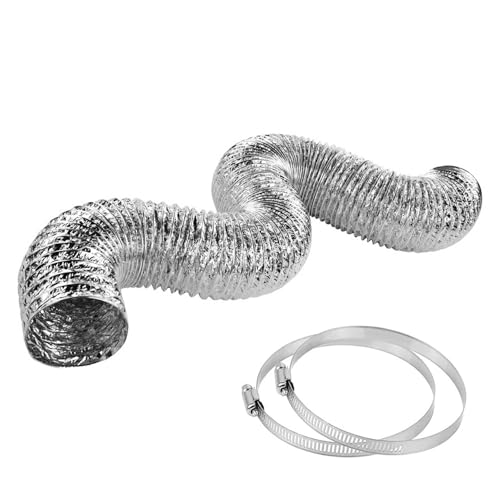 ApuaVireo&Co Aluminium-Abluftrohr, flexibler Aluminium-Luftkanal, Schlauch, Trockner-Entlüftungsschlauch, 2 Klemmen inklusive 80/100/120/150/160/170/180/200/250/300 mm(4m 80mm) von ApuaVireo&Co