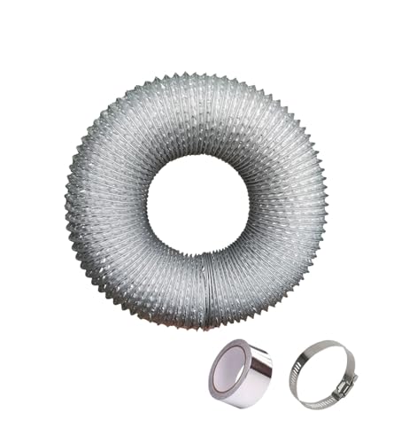 ApuaVireo&Co Aluminium-Trockner-Entlüftungsschlauch, nicht isoliert, mit 2 Edelstahl-Schlauchschellen, Ø 80/100/110/120/150/160/170/180/200 mm, for Lüfterfilter und Growzelt(5m,120mm) von ApuaVireo&Co