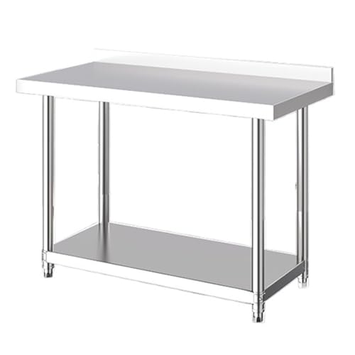 ApuaVireo&Co Arbeitstisch aus verdicktem Edelstahl, Küchentisch mit Schlitzen, drehbaren und verstellbaren Füßen, Werkbank mit Geländer(23.6x21.6x31.5in) von ApuaVireo&Co